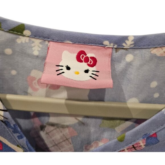 Sanrio Hello Kitty Scrubs Top Nurse Snowman Snowflake Winter Blue SEE DESCRIPT - Picture 10 of 10